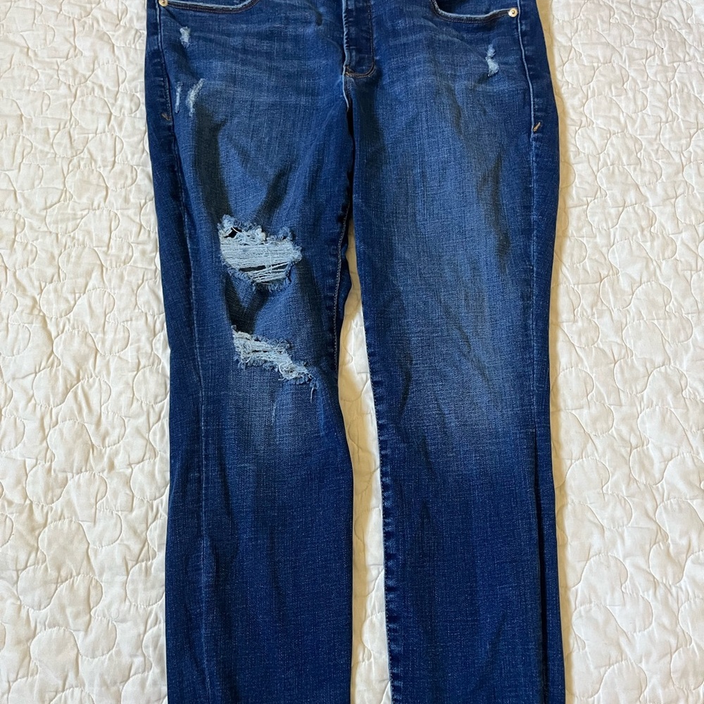Good American Dark Blue Distressed Boyfriend Jeans